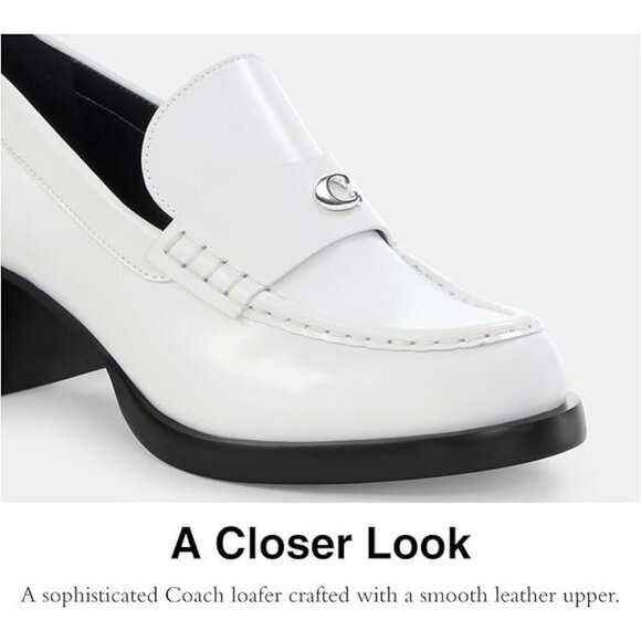 Coach Women's Size 10 Optic White Natalie Leather Loafer Shoes 2" Block Heel - Picture 4 of 4